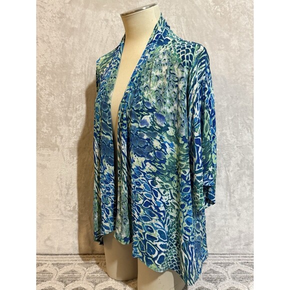 Chico's Travelers Blue Green Open Front Flowy Cardigan Stretch Women's Size 2 - Picture 4 of 9